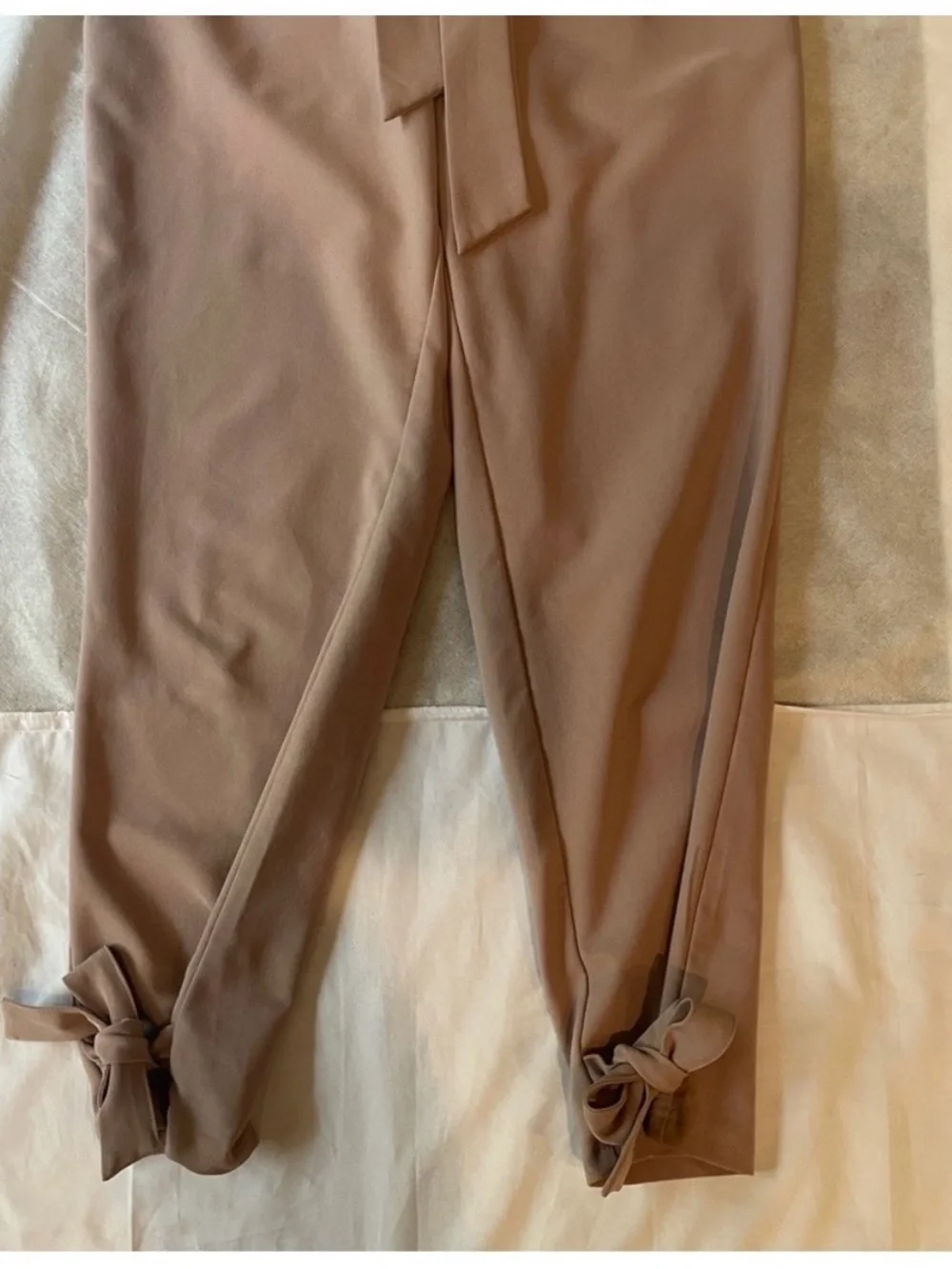 Grace Karin Women’s Paperbag Tie Waist Ankle Pants Size Small Taupe Bow Detail